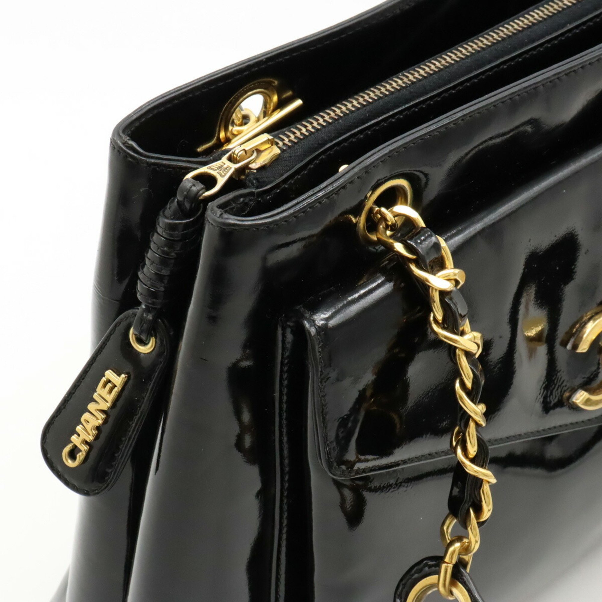 CHANEL Coco Mark Chain Shoulder Bag Enamel Leather Black A05572