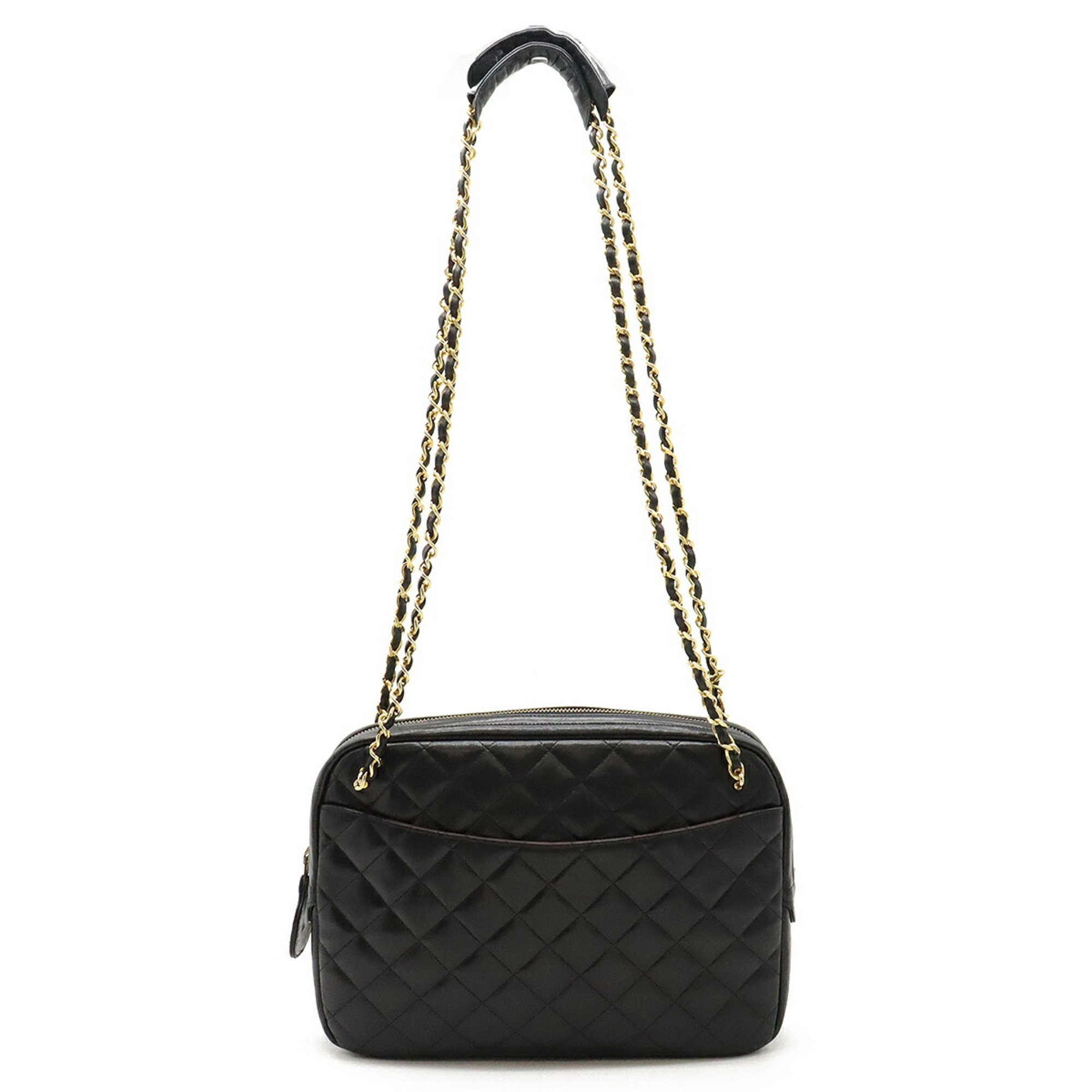 CHANEL Matelasse Chain Bag Shoulder Leather Black