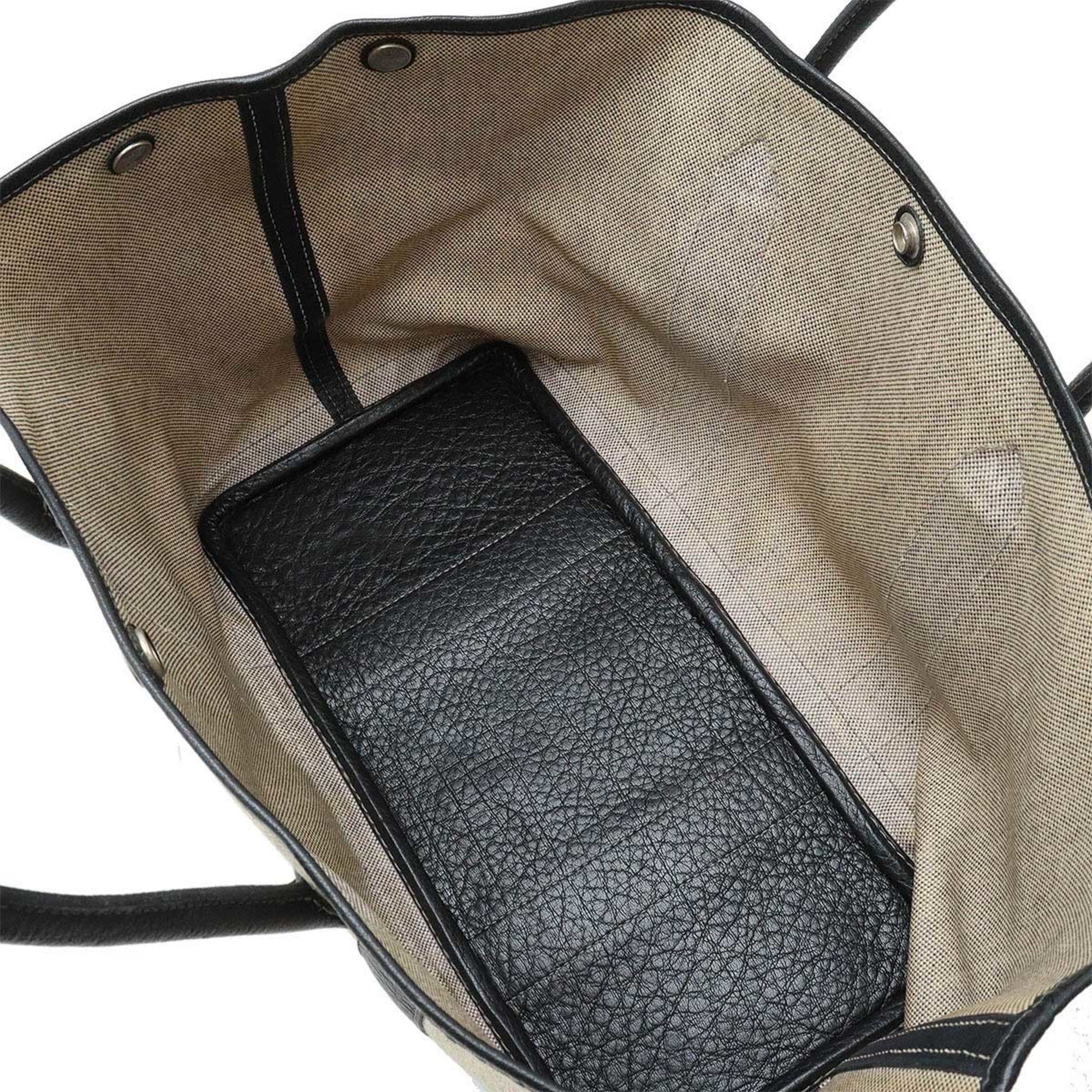 HERMES Garden PM Tote Bag Handbag Toile H Leather Grey Black Stamp