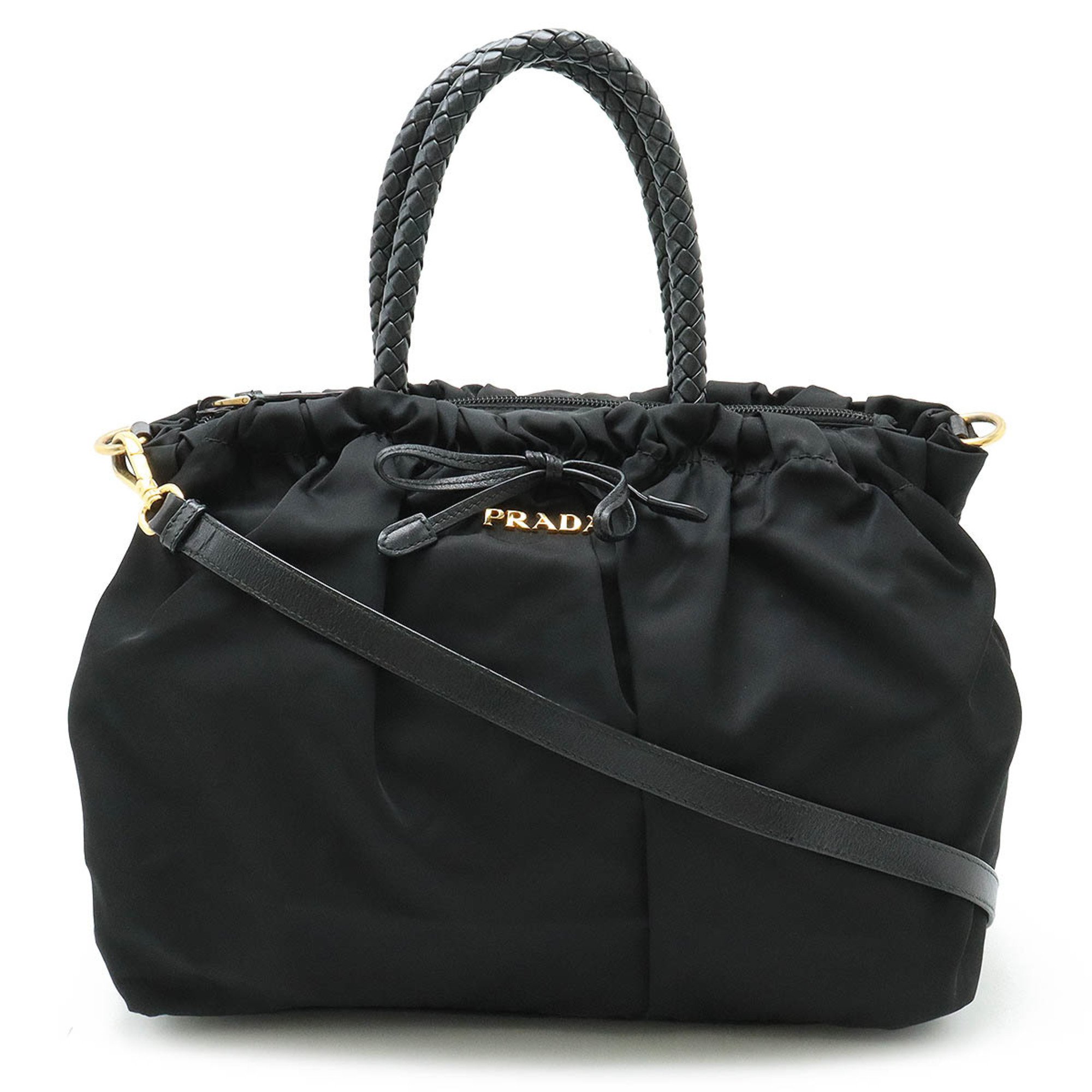 PRADA TESSUTO BOW Gathered Handbag Shoulder Bag Nylon NERO Black Purchased at a Japanese boutique BN1778