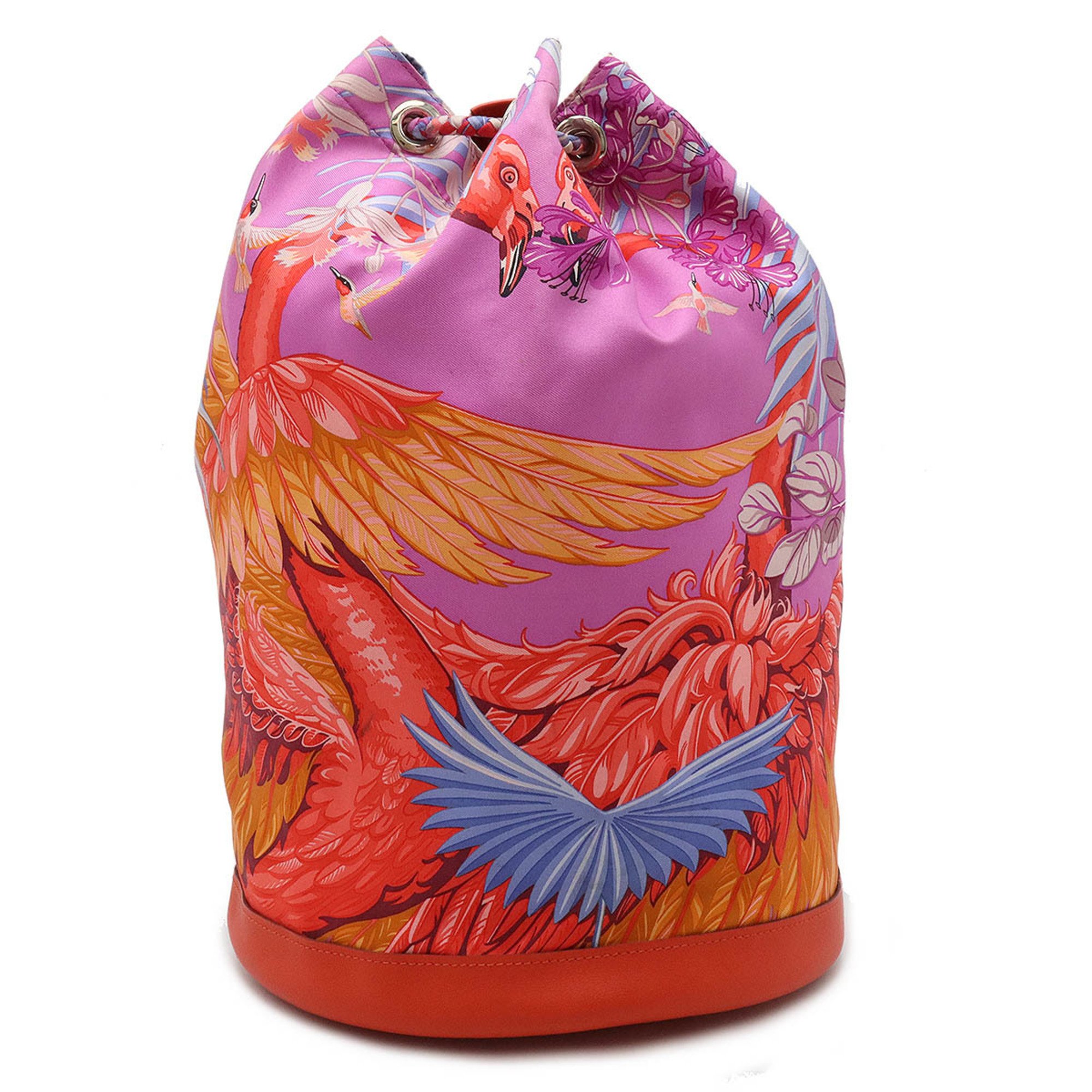 HERMES Hermes Soircool 22 Flamingo party shoulder bag silk leather orange red multicolor T engraved