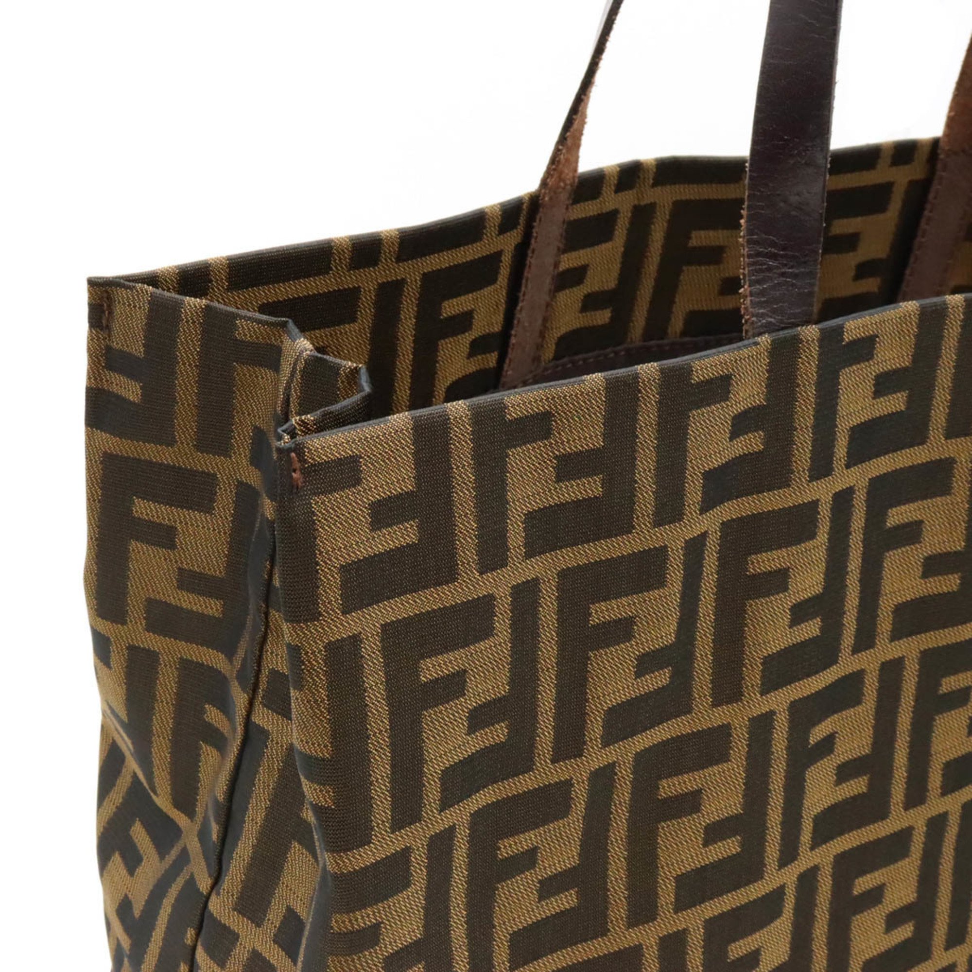 FENDI Zucca pattern tote bag shoulder nylon canvas leather khaki brown dark 15978