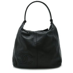 CHANEL Coco Mark Shoulder Bag Plastic Handle Leather Black