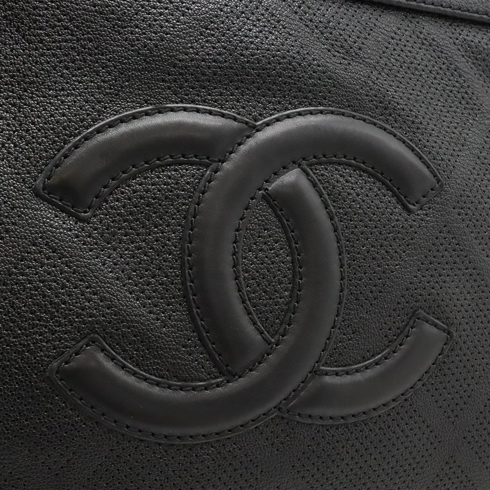 CHANEL Coco Mark Punching Mesh Tote Bag Shoulder Leather Black A33936
