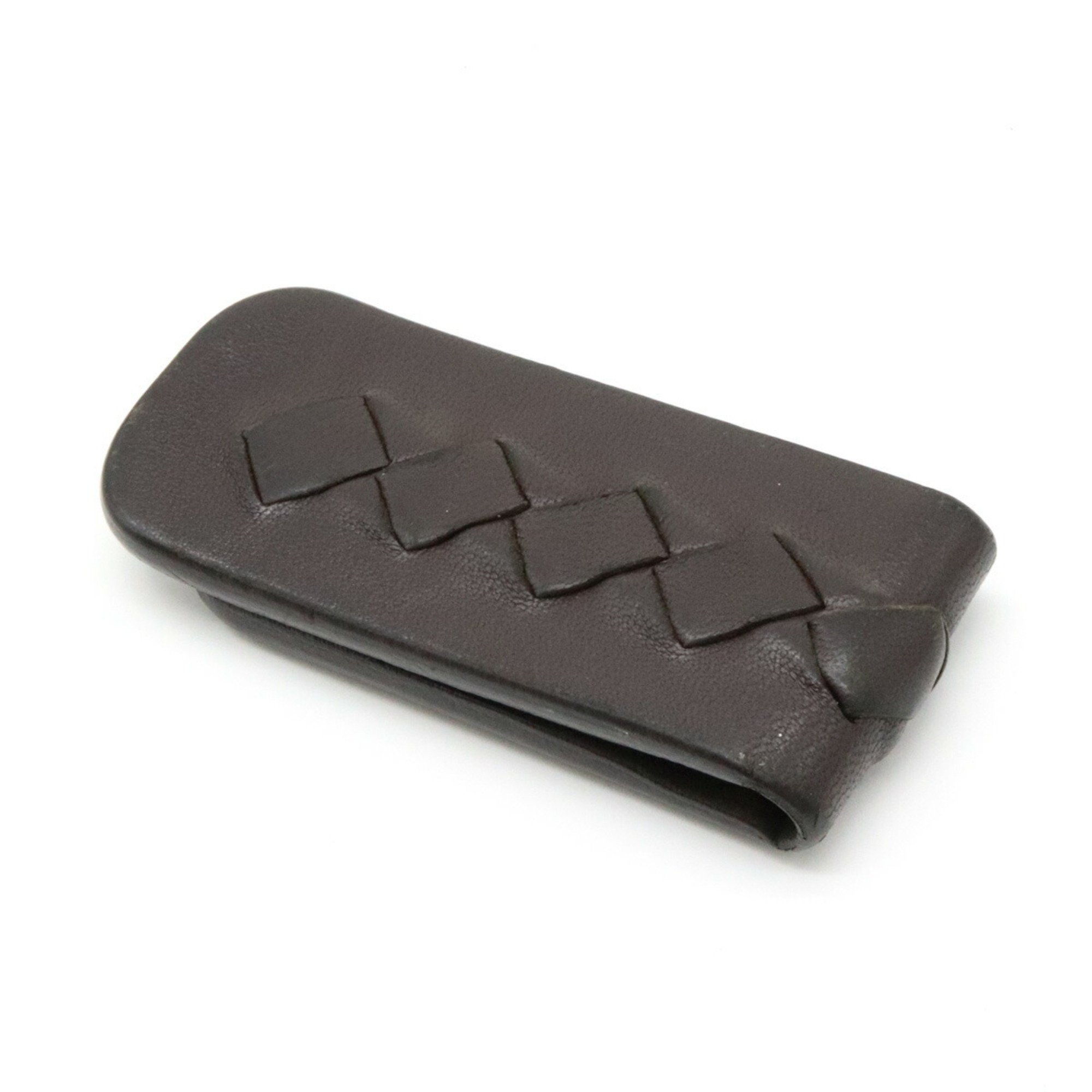 BOTTEGA VENETA Bottega Veneta Money Clip Intrecciato Leather Dark Brown 169719