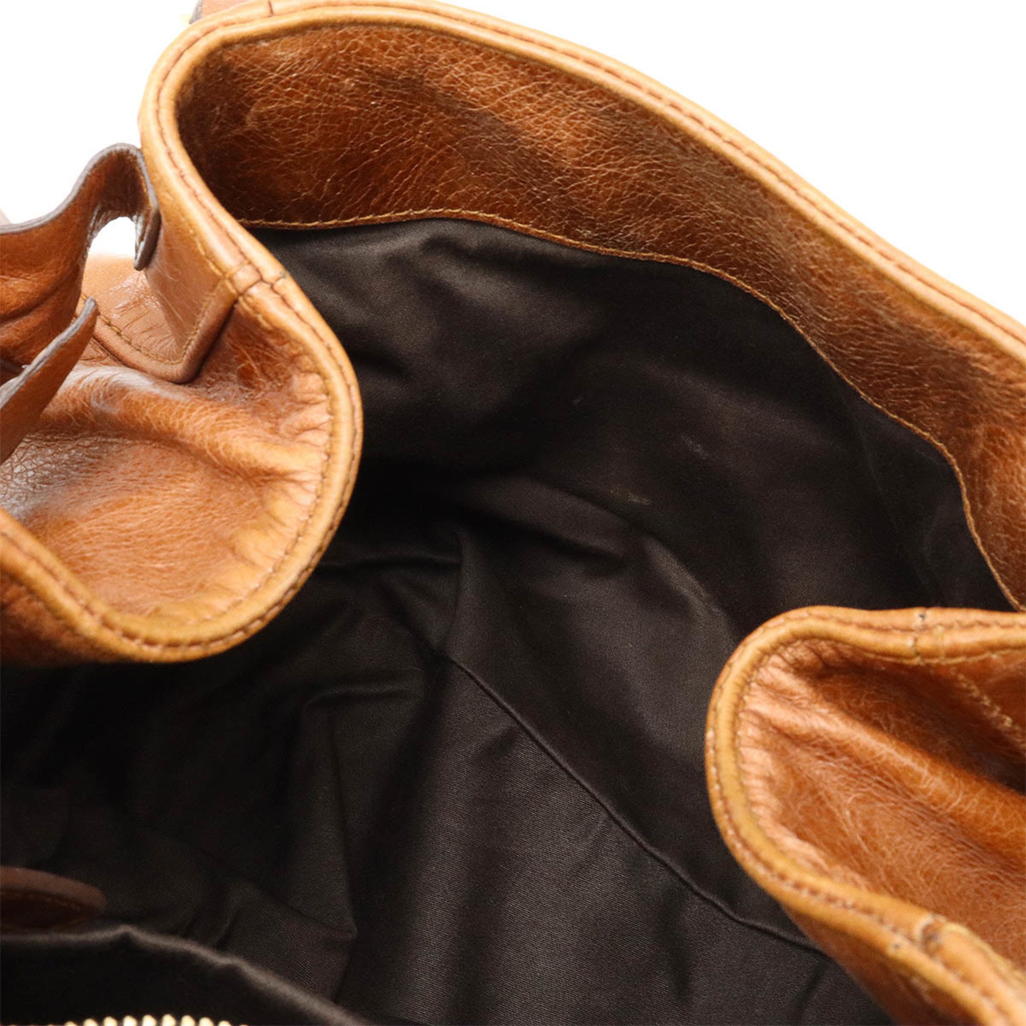 Miu Miu Miu Side Ribbon Handbag Shoulder Bag Processed Leather Brown RN0686