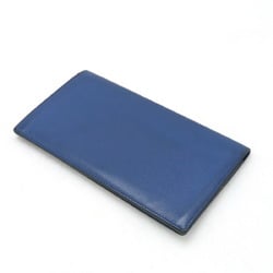 HERMES Citizen Twill Long Silkin Bi-fold Wallet Leather Blue C Stamp