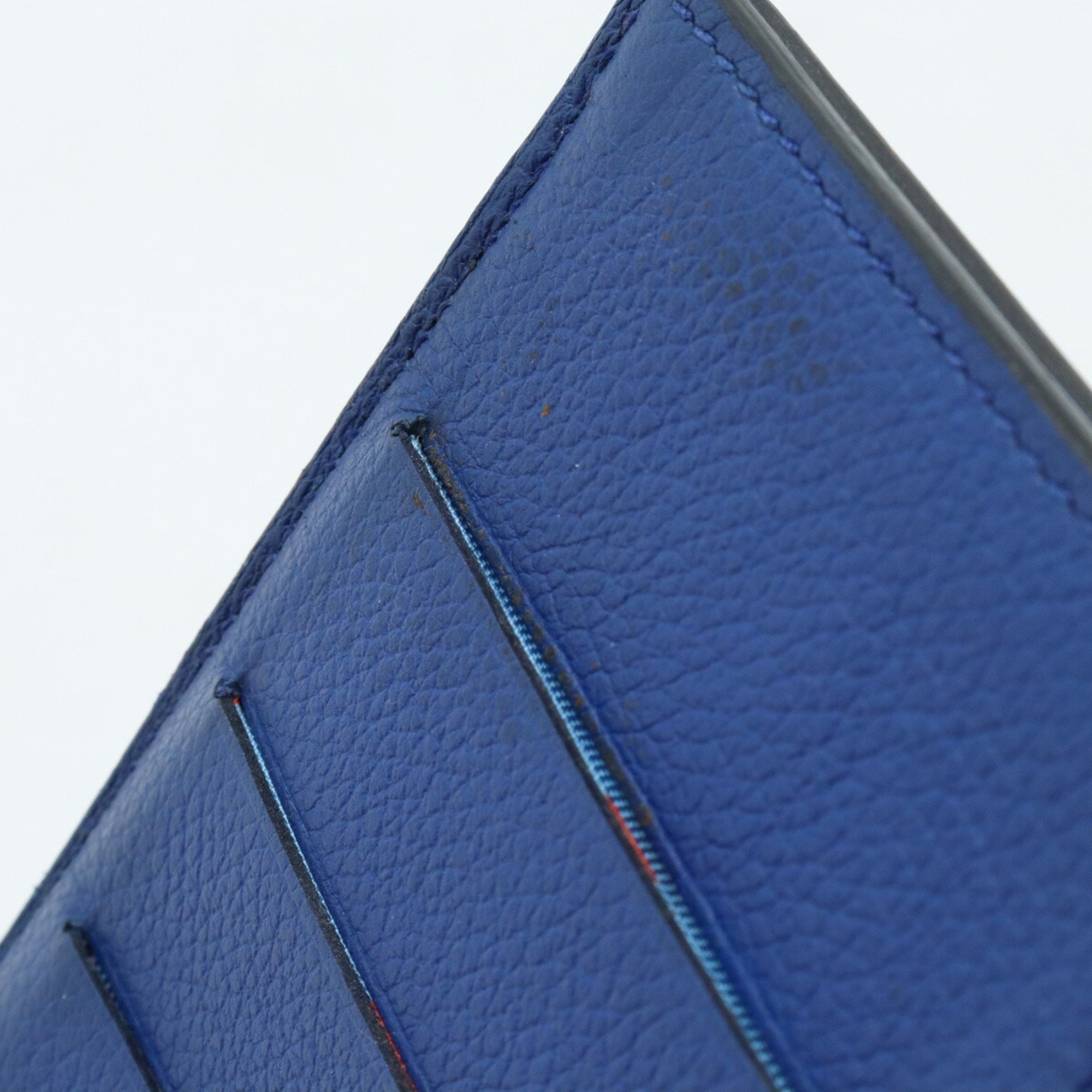 HERMES Citizen Twill Long Silkin Bi-fold Wallet Leather Blue C Stamp