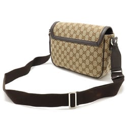 GUCCI GG canvas shoulder bag leather khaki beige dark brown 449172