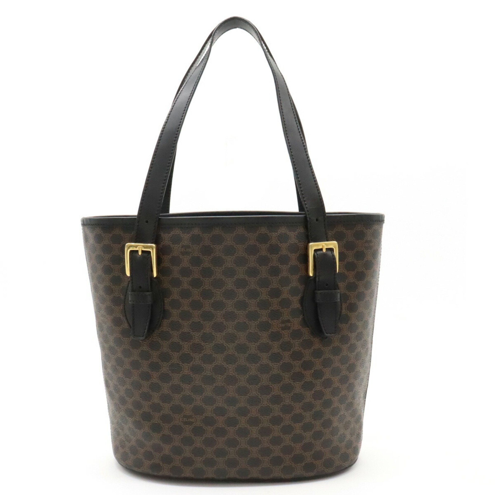 CELINE Macadam pattern blazon tote bag shoulder PVC leather black brown