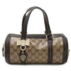 GUCCI GG Crystal Hysteria Handbag Boston Bag Ribbon Coated Canvas Leather Dark Brown 181485