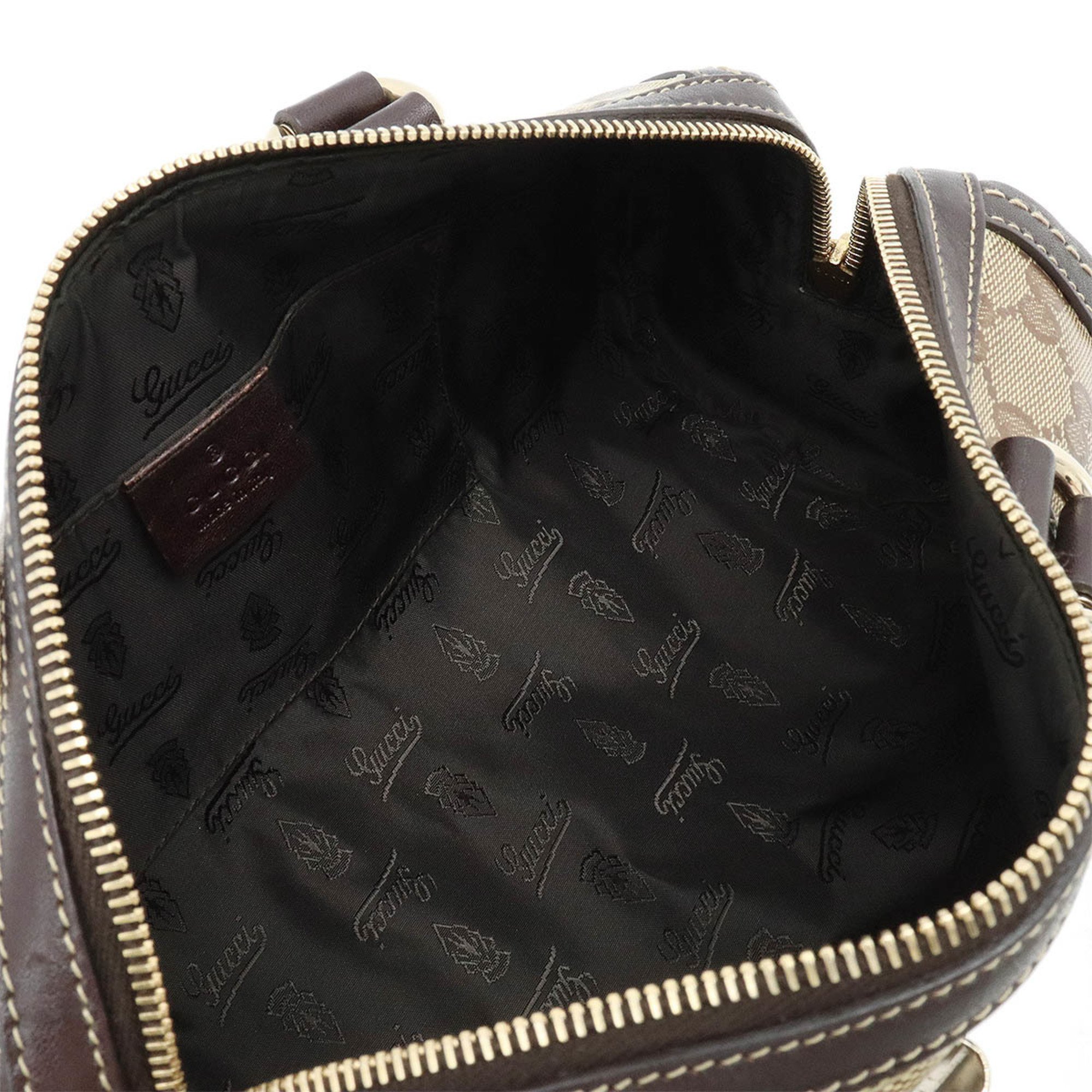 GUCCI GG Crystal Hysteria Handbag Boston Bag Ribbon Coated Canvas Leather Dark Brown 181485