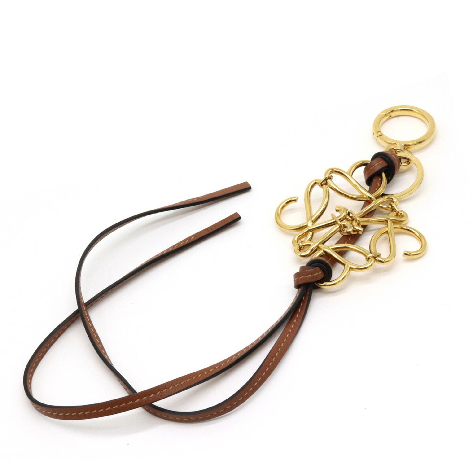 LOEWE Anagram Key Ring Holder Bag Charm Leather Brown