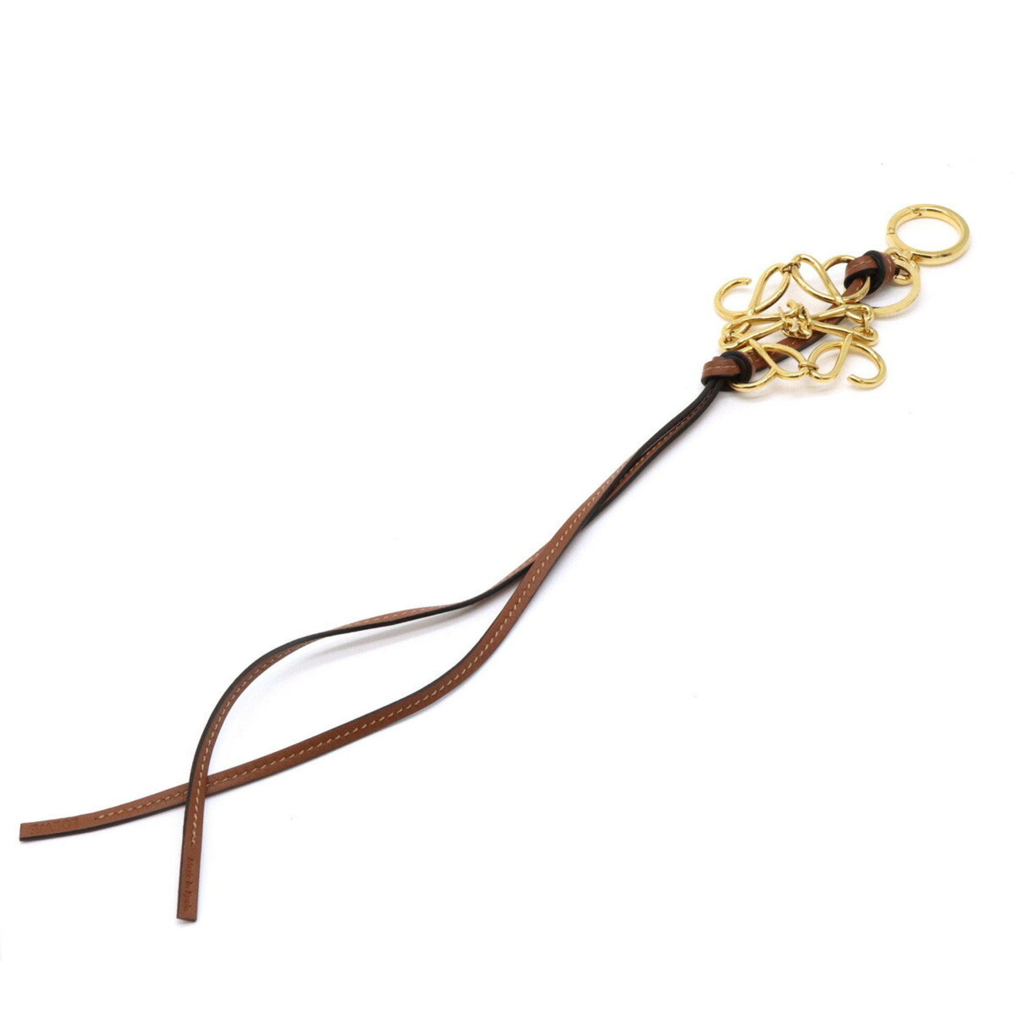 LOEWE Anagram Key Ring Holder Bag Charm Leather Brown