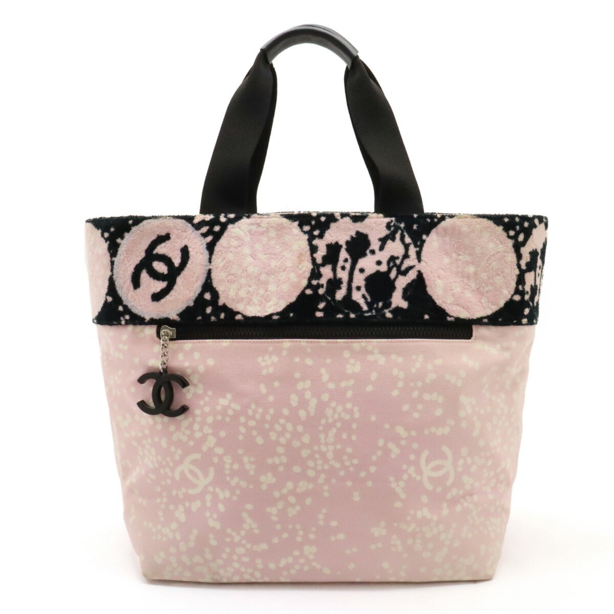 CHANEL Chanel High Summer Coco Mark Tote Bag Large Shoulder Canvas Pile Pink Black