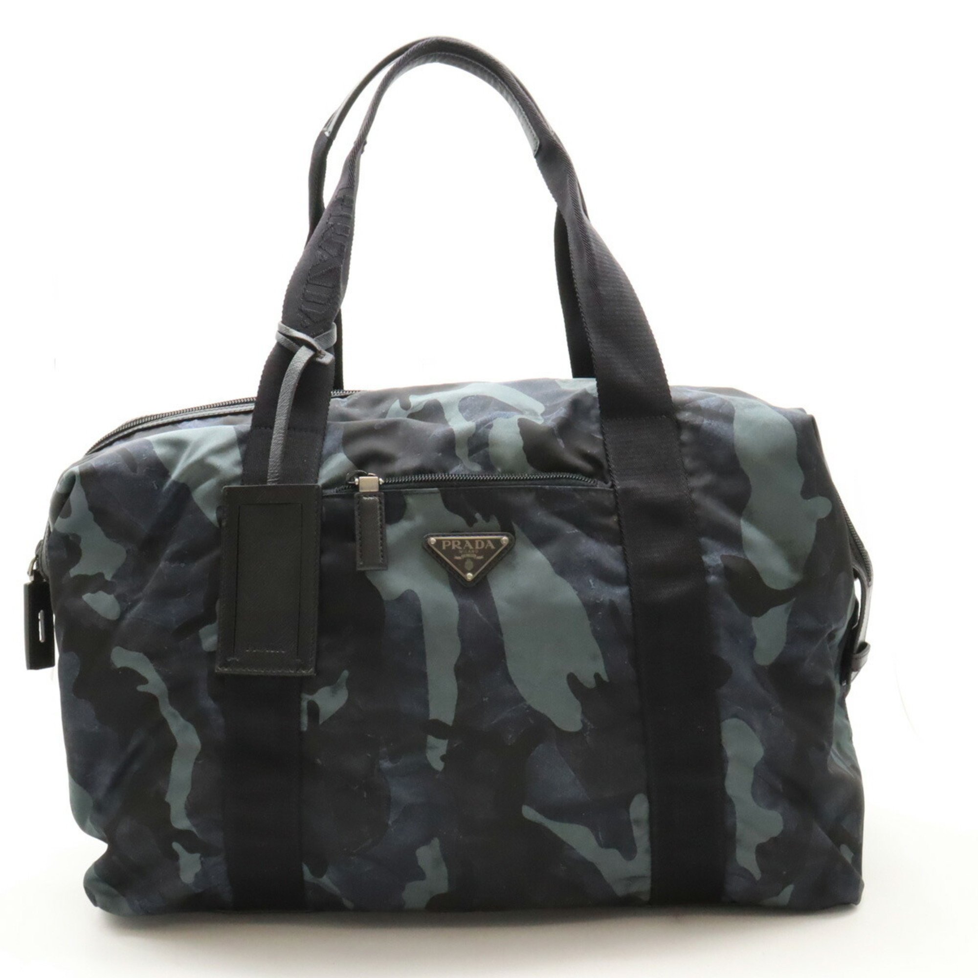 PRADA Prada Boston bag, travel camouflage pattern, nylon, BLEU, navy multicolor, VA0796