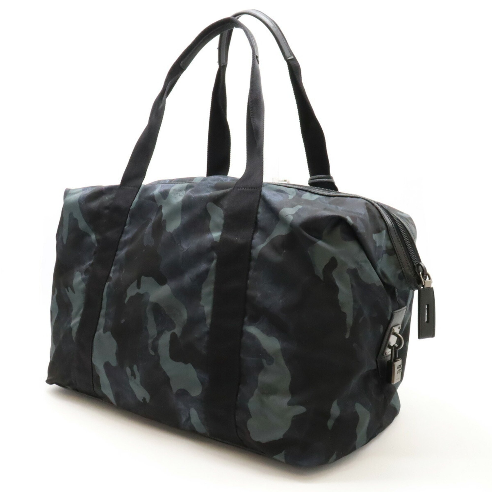 PRADA Prada Boston bag, travel camouflage pattern, nylon, BLEU, navy multicolor, VA0796