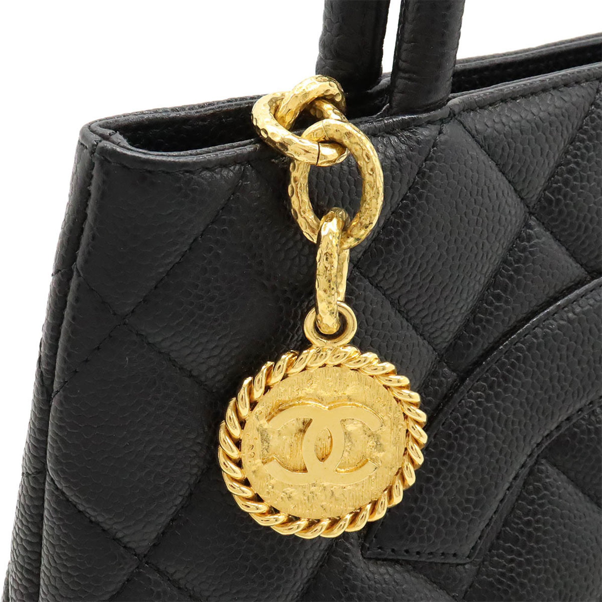 CHANEL Chanel Matelasse Coco Mark Caviar Skin Reproduction Tote Bag Leather Black A01804