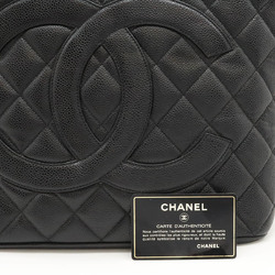 CHANEL Chanel Matelasse Coco Mark Caviar Skin Reproduction Tote Bag Leather Black A01804