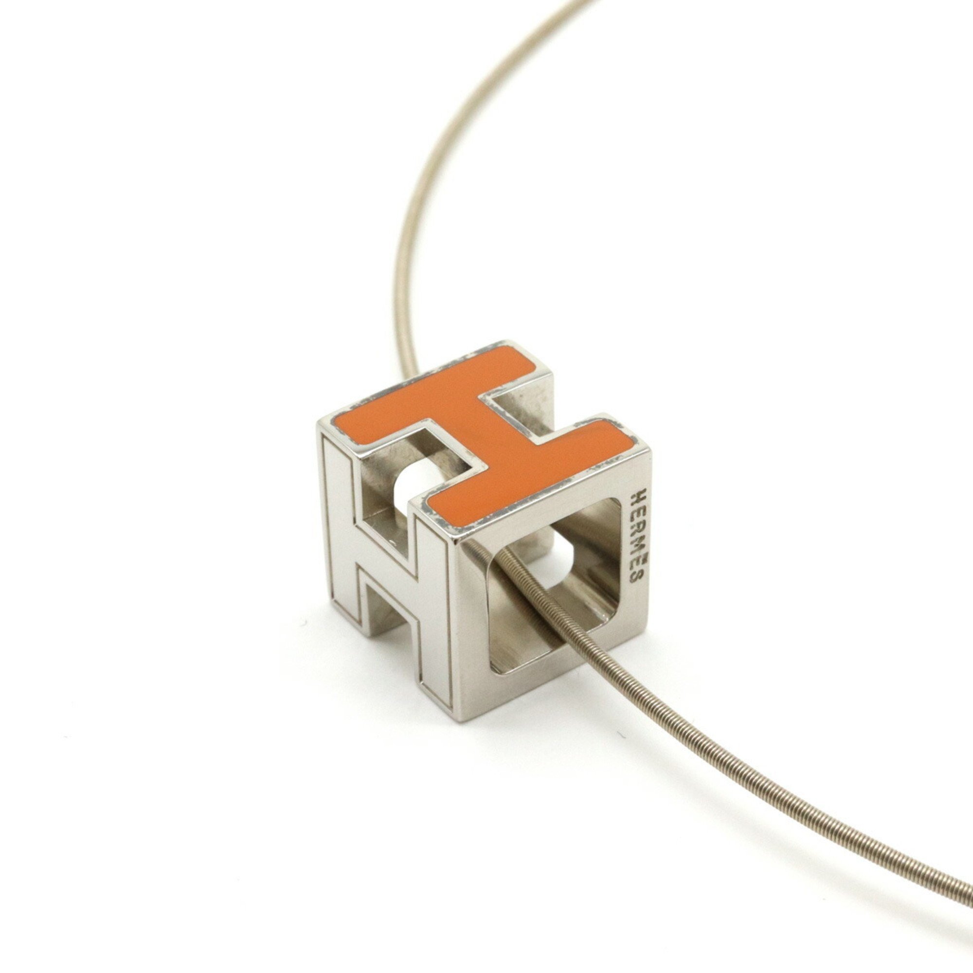 HERMES Hermes Cage d'Ache H Cube Necklace Choker Pendant GP Orange