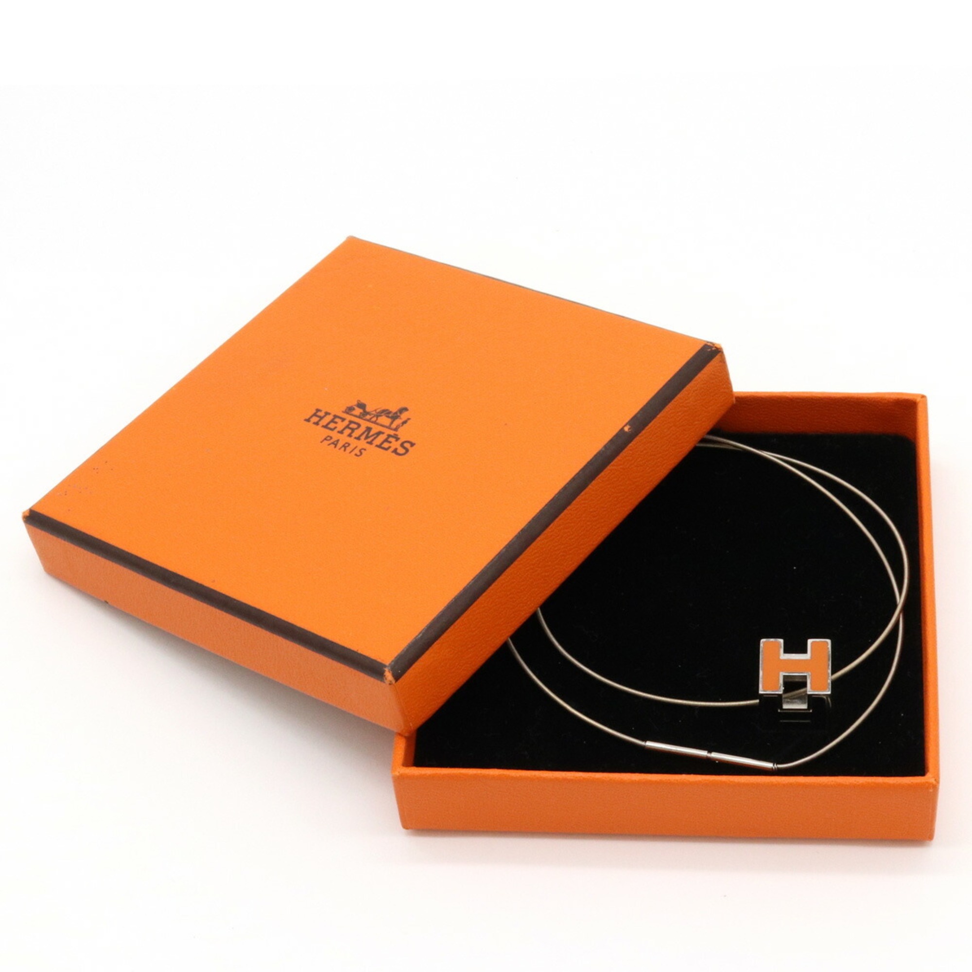 HERMES Hermes Cage d'Ache H Cube Necklace Choker Pendant GP Orange