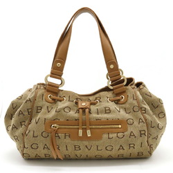 BVLGARI Bvlgari Mania Maxillettare Tote Bag Shoulder Jacquard Canvas Leather Beige Brown