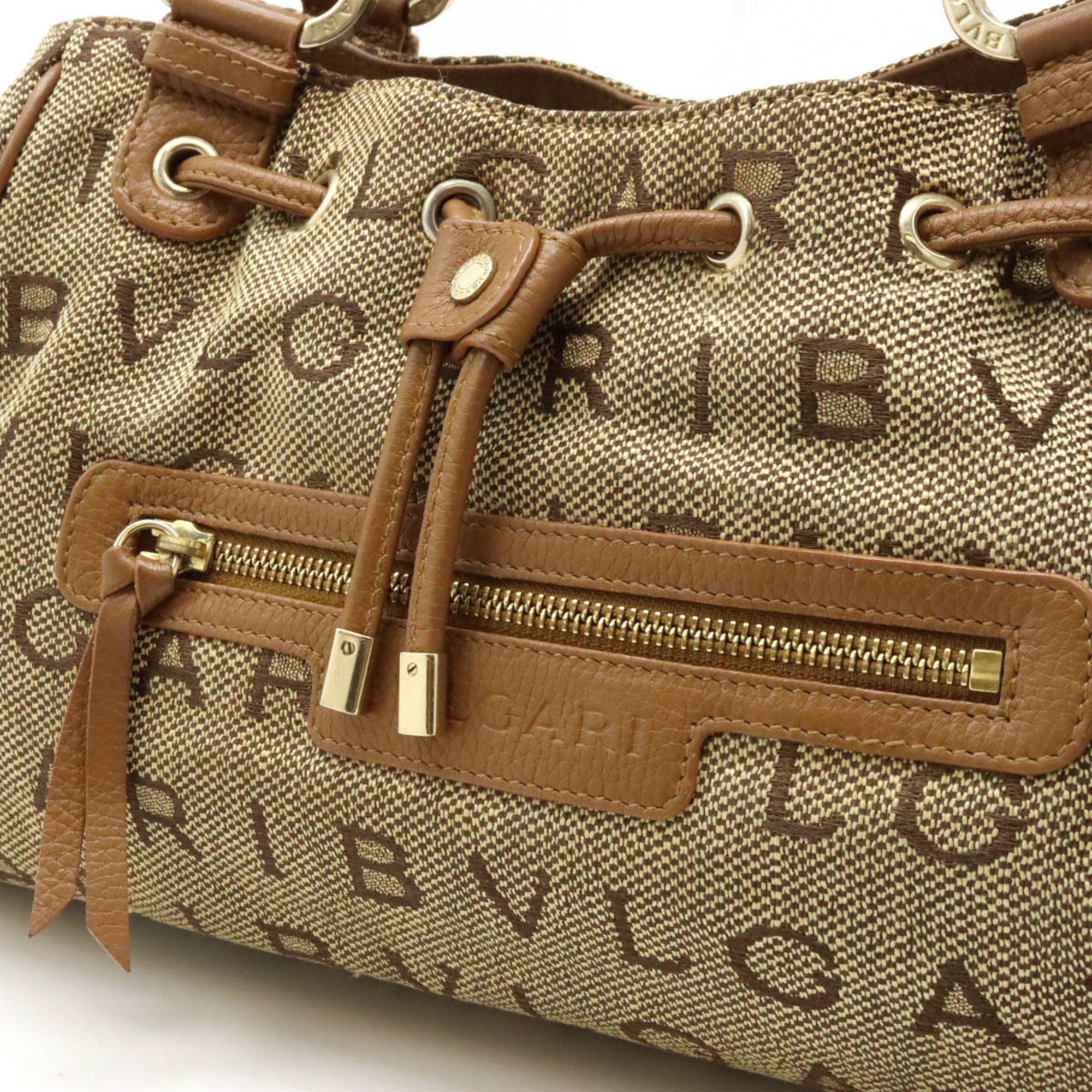 BVLGARI Bvlgari Mania Maxillettare Tote Bag Shoulder Jacquard Canvas Leather Beige Brown