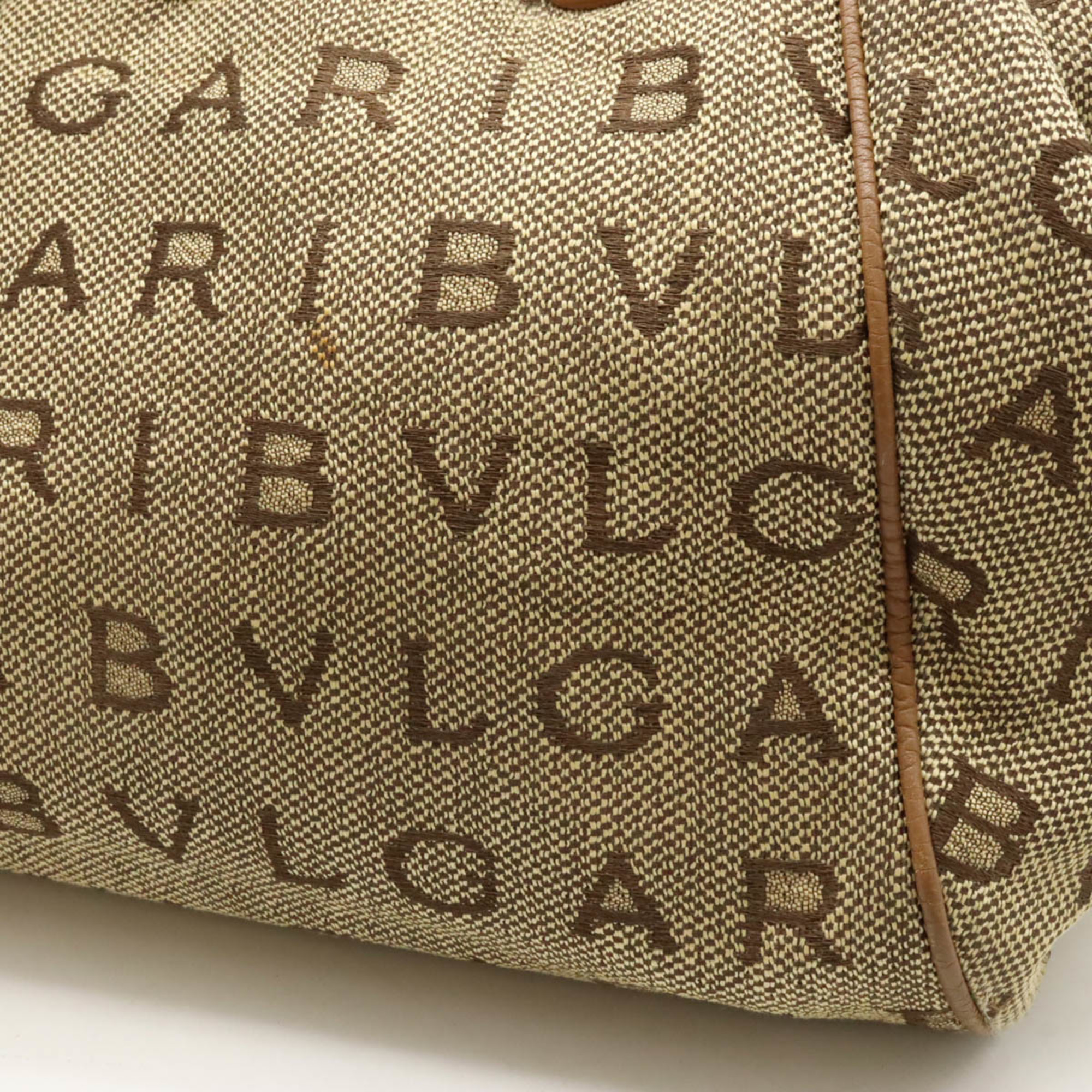 BVLGARI Bvlgari Mania Maxillettare Tote Bag Shoulder Jacquard Canvas Leather Beige Brown