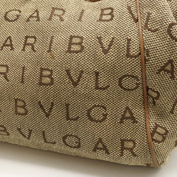 BVLGARI Bvlgari Mania Maxillettare Tote Bag Shoulder Jacquard Canvas Leather Beige Brown
