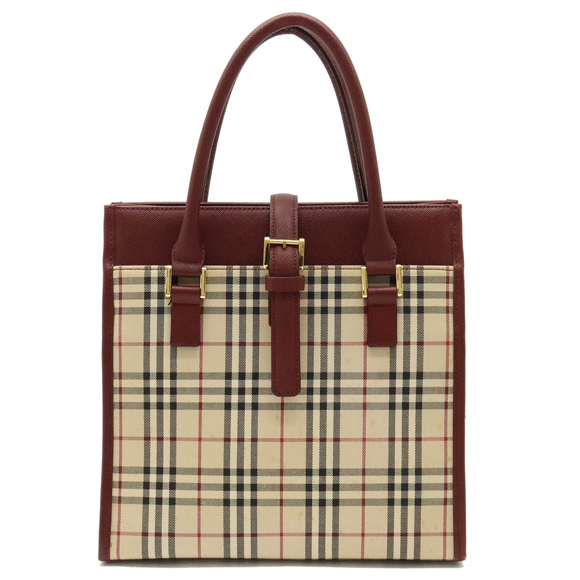 BURBERRY Nova Check Pattern Handbag Canvas Leather Beige Bordeaux Black