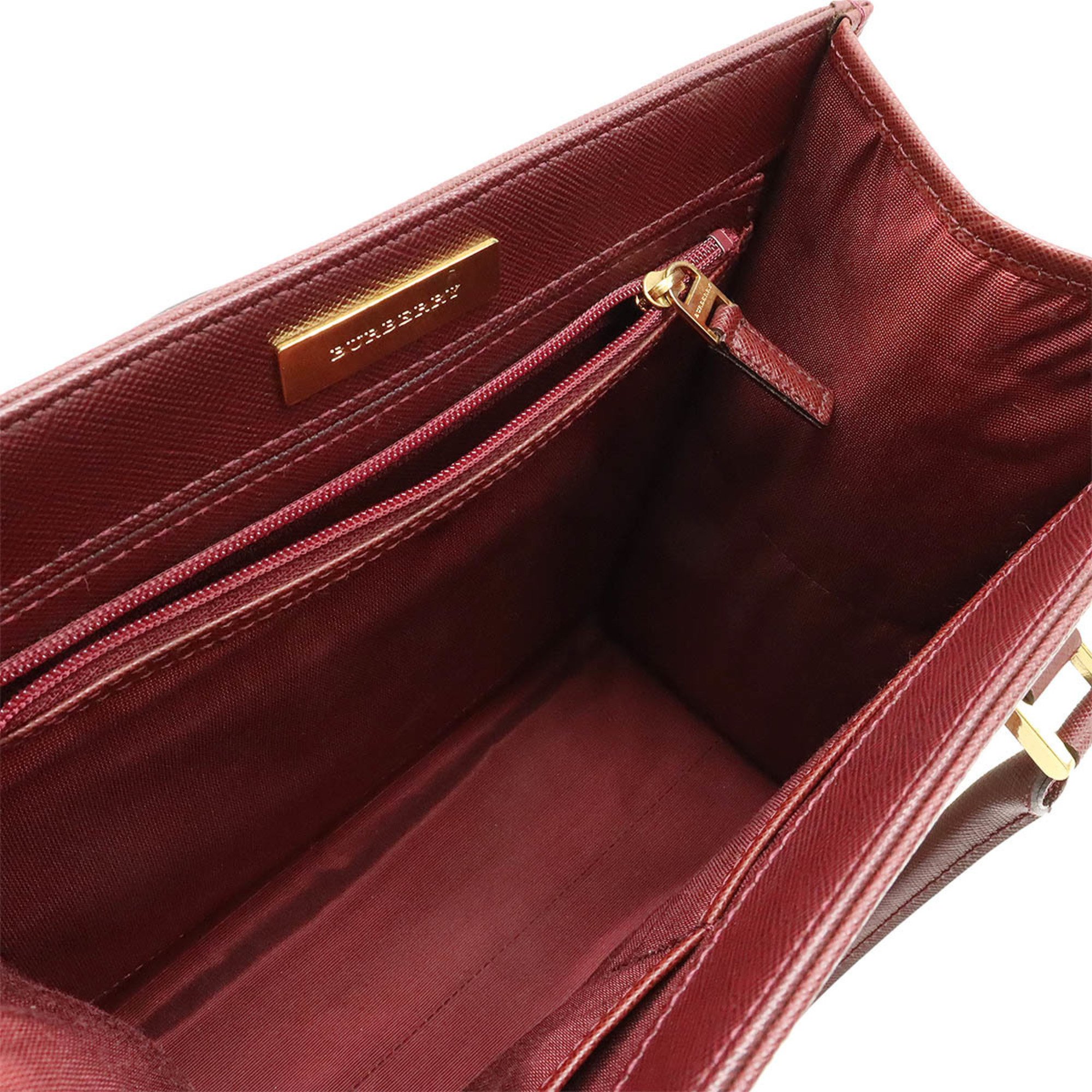 BURBERRY Nova Check Pattern Handbag Canvas Leather Beige Bordeaux Black