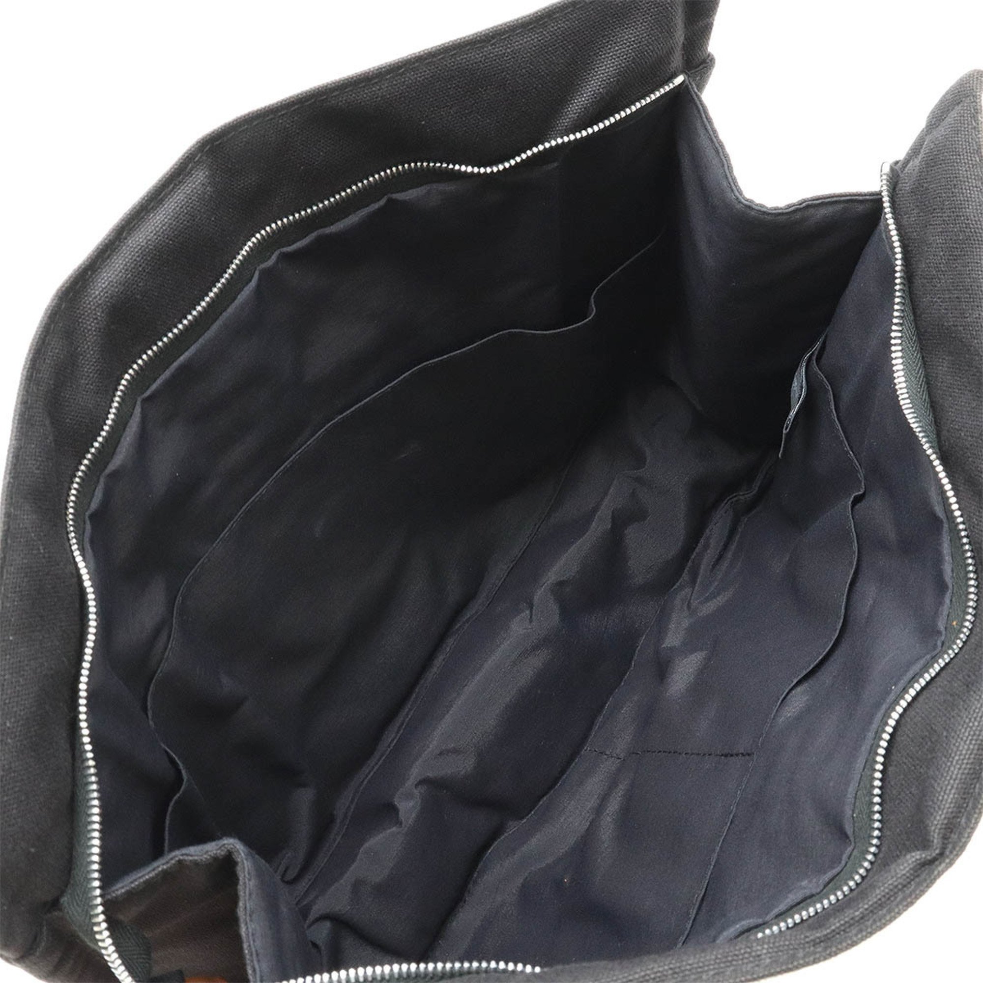 HERMES Hermes Foultou Clutch Bag Second Pouch Canvas Leather Black Grey