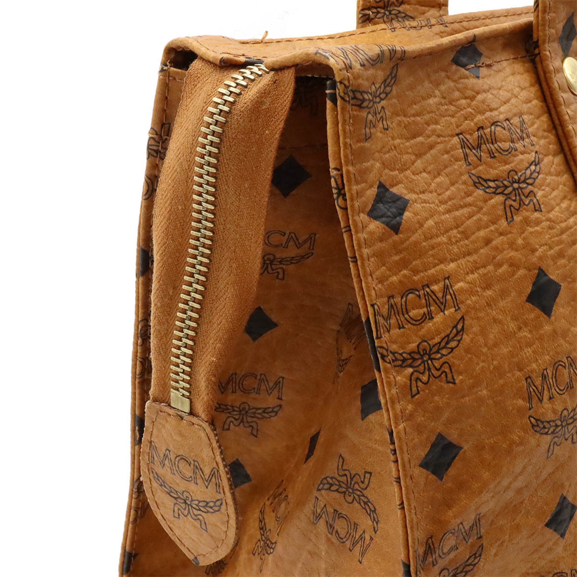MCM Glam Tote Bag Shoulder PVC Leather Cognac Brown