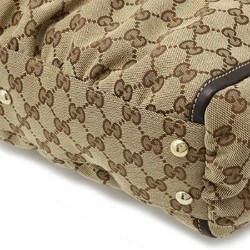 GUCCI GG Canvas Abbey Line Tote Bag Shoulder Leather Khaki Beige Dark Brown 189831