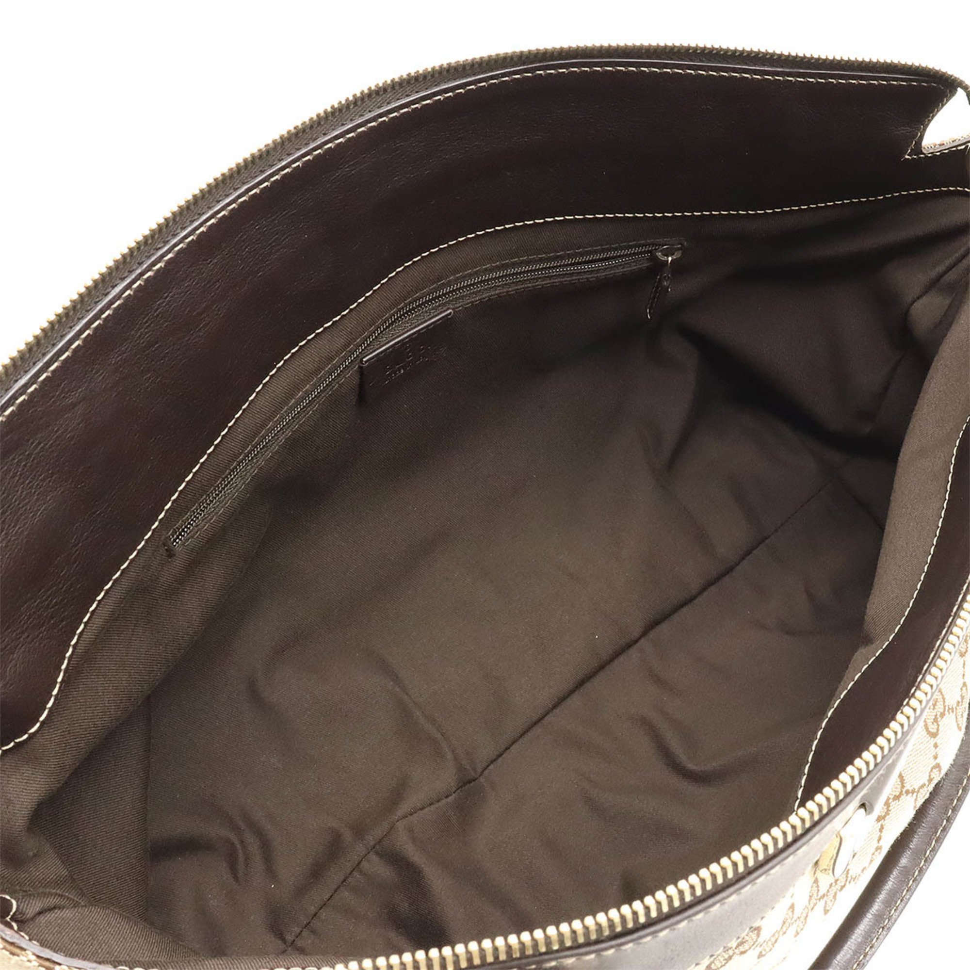GUCCI GG Canvas Abbey Line Tote Bag Shoulder Leather Khaki Beige Dark Brown 189831