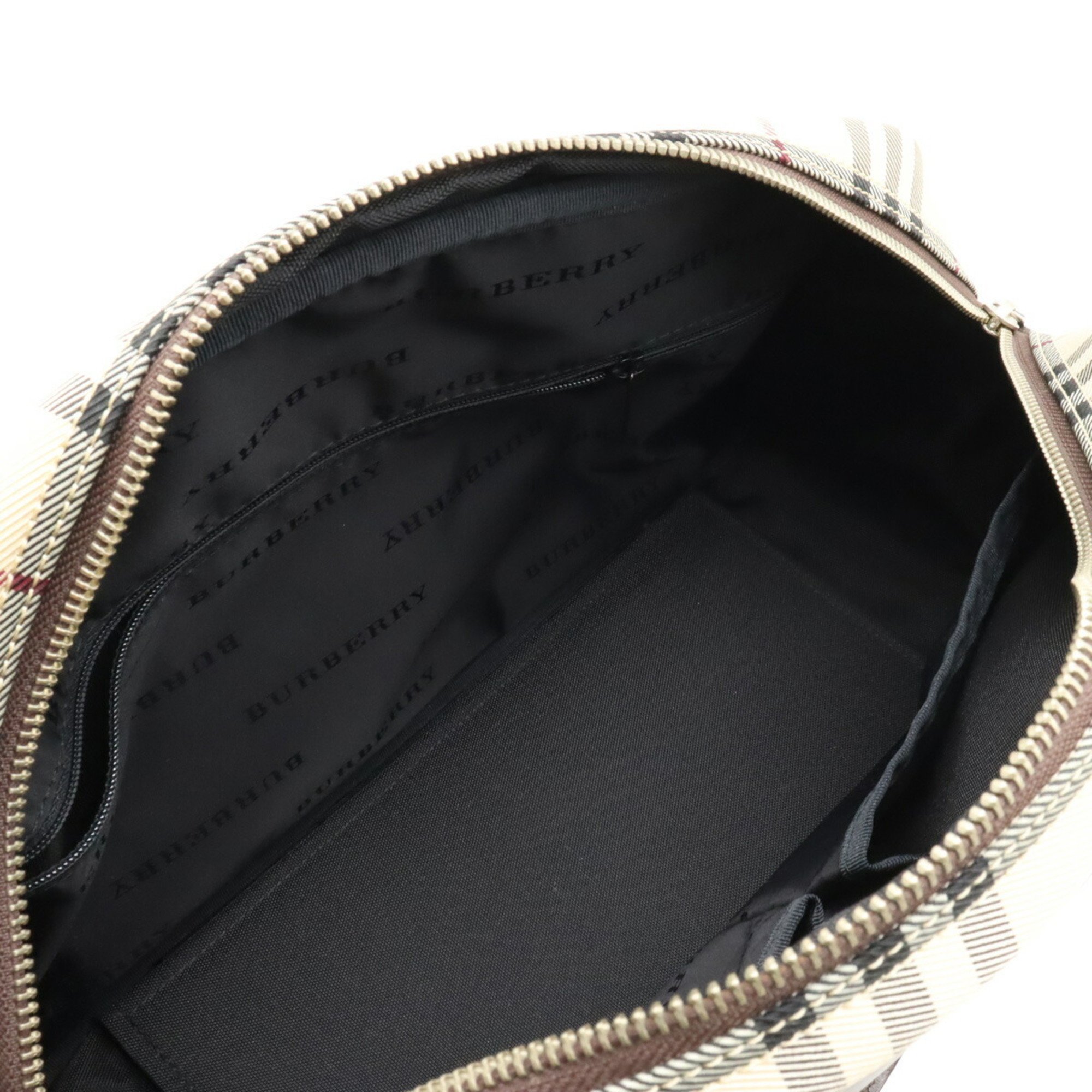 BURBERRY Nova Check Pattern Handbag Boston Nylon Canvas Leather Beige Dark Brown Bordeaux