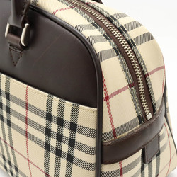 BURBERRY Nova Check Pattern Handbag Boston Nylon Canvas Leather Beige Dark Brown Bordeaux