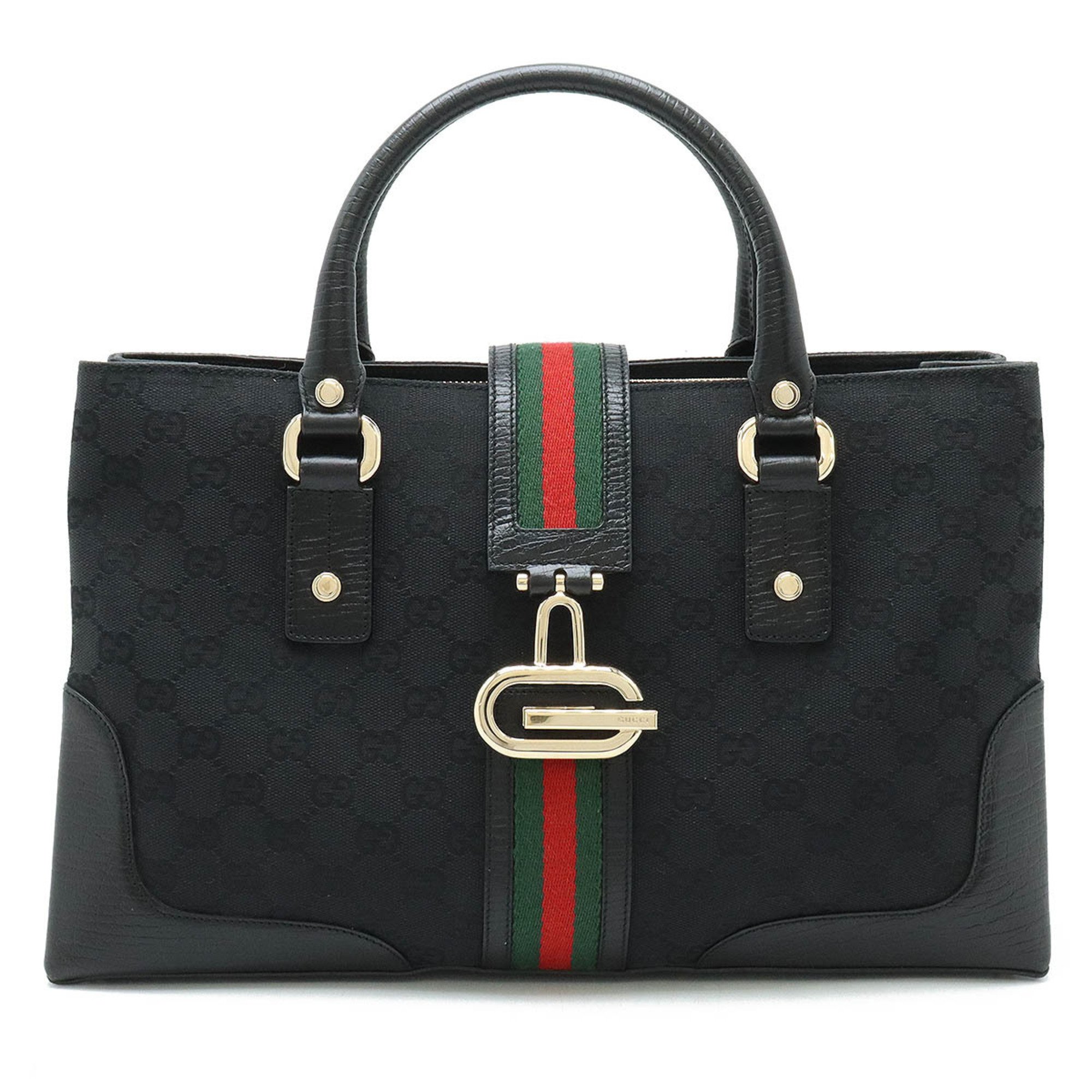 GUCCI Gucci GG Canvas Sherry Line Handbag Tote Bag Leather Black 131325