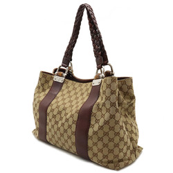 GUCCI GG Canvas Bamboo Tote Bag Shoulder Leather Khaki Beige Brown 232947