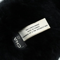 CHANEL Lapin Coco Mark Arm Warmers Wristbands Fur Cuffs Rabbit Black Ivory