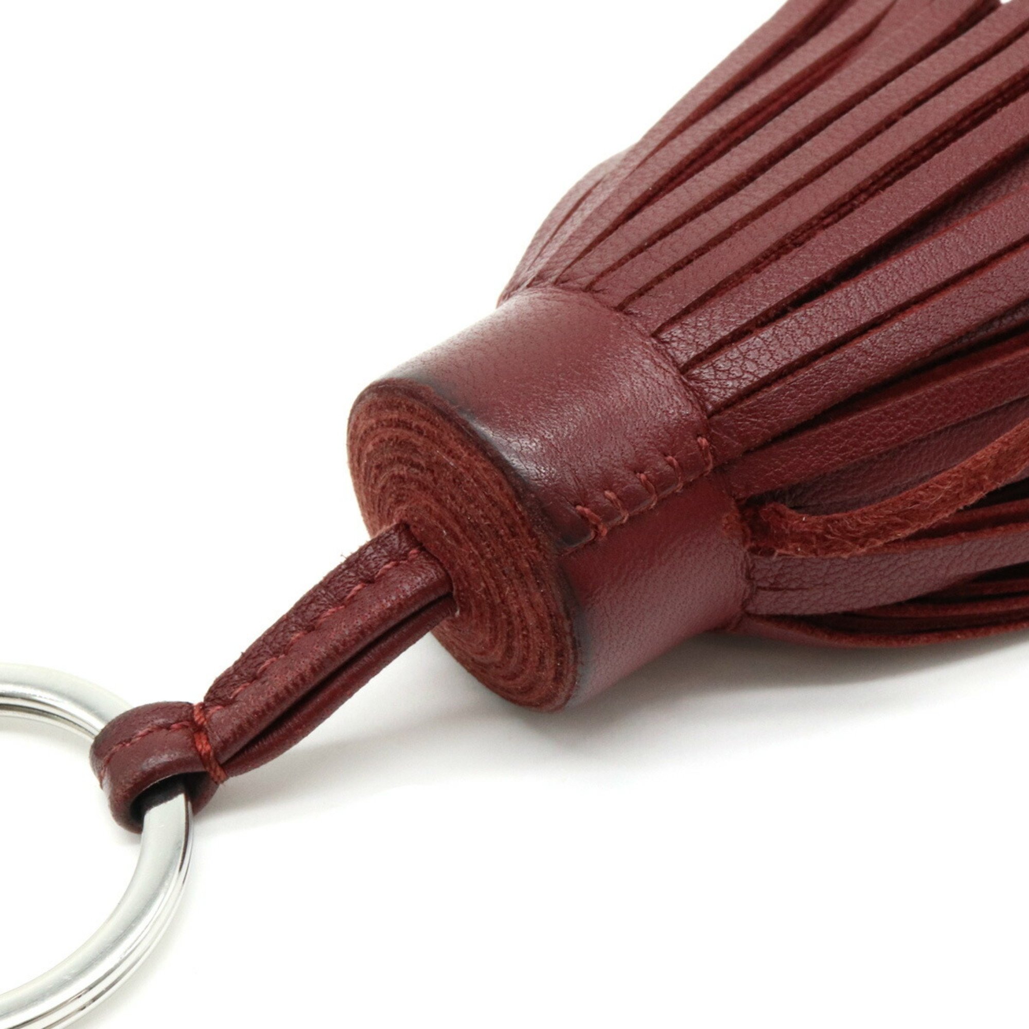 HERMES Carmen Key Ring Holder Tassel Charm Leather Bordeaux Rouge Red