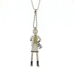 CHANEL Mademoiselle Doll Necklace Pendant Charm Metal Beige Black Silver 02 A