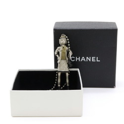 CHANEL Mademoiselle Doll Necklace Pendant Charm Metal Beige Black Silver 02 A