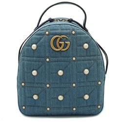 GUCCI GG Marmont Backpack Denim Faux Pearl Leather Light Blue 476671
