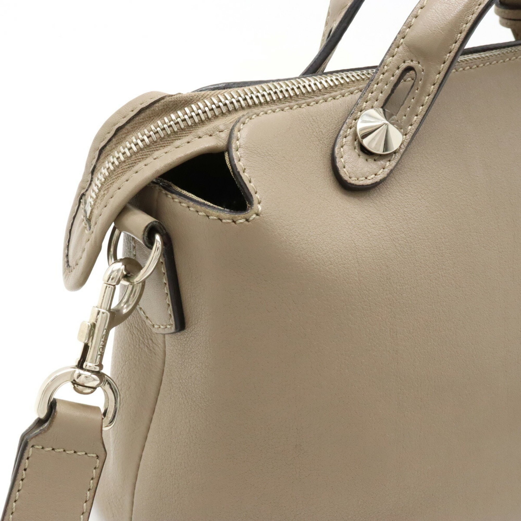FENDI BY THE WAY Medium Handbag Shoulder Bag Leather Greige 8BL124