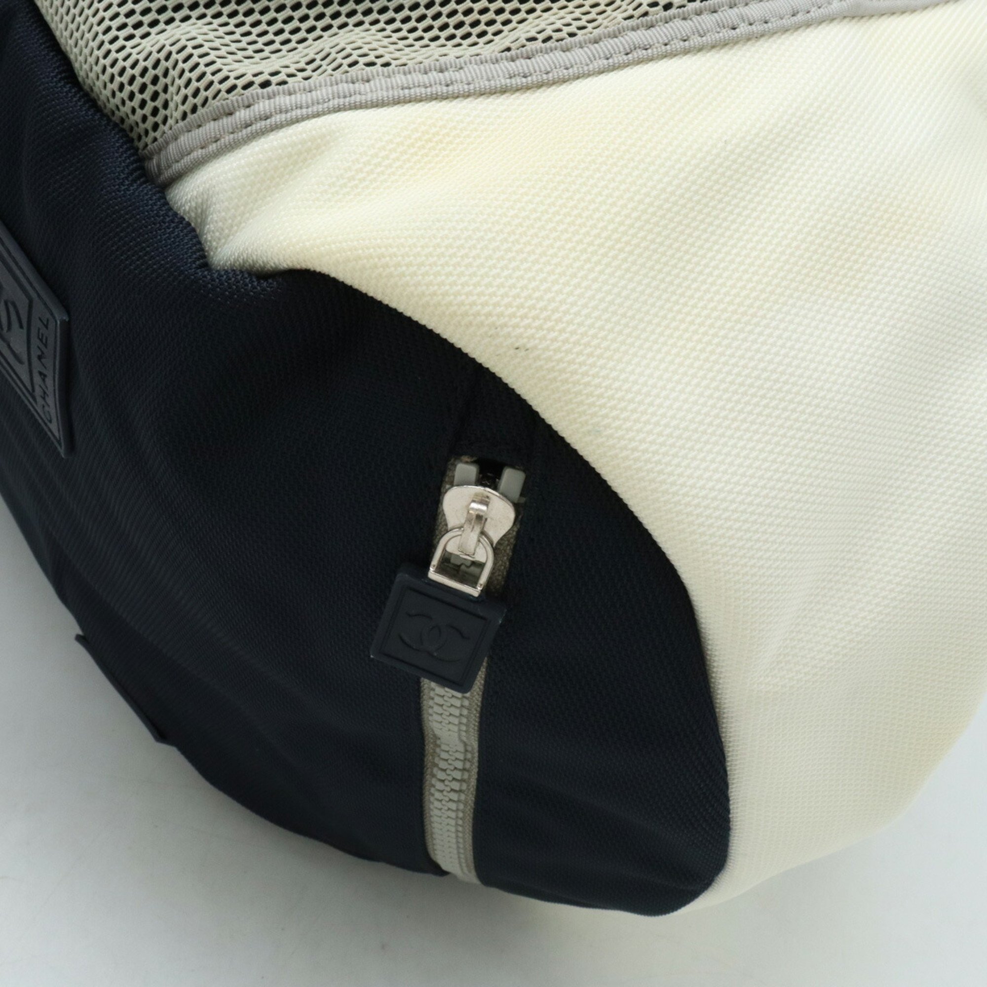 CHANEL Chanel Sport Line Coco Mark Boston Bag Shoulder Nylon Canvas Navy White