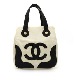 CHANEL Marshmallow Tote Bag Handbag Coco Mark Canvas Ivory White Black A24228