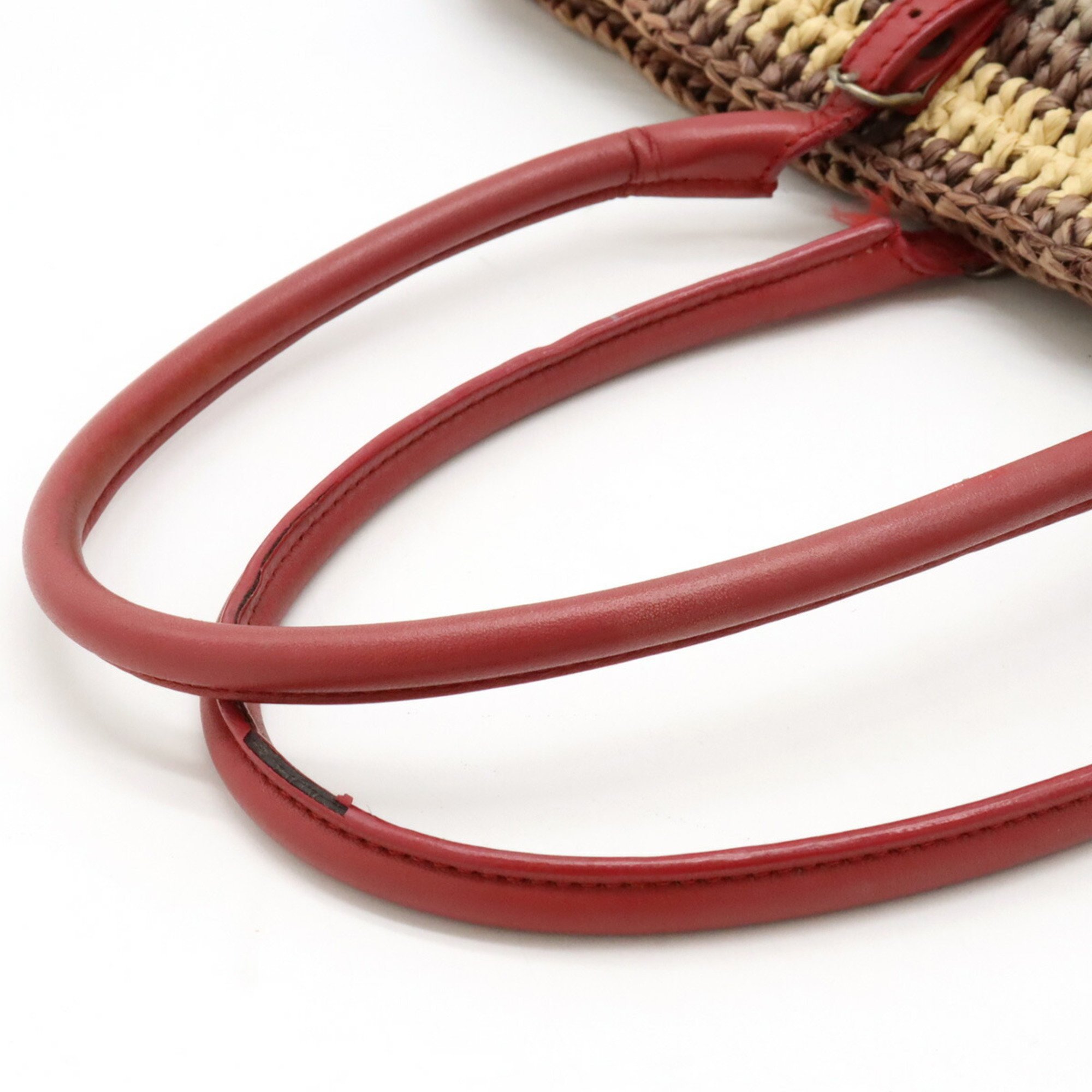 BALENCIAGA Basket bag, tote handbag, raffia, straw, leather, multicolor, red, 286370