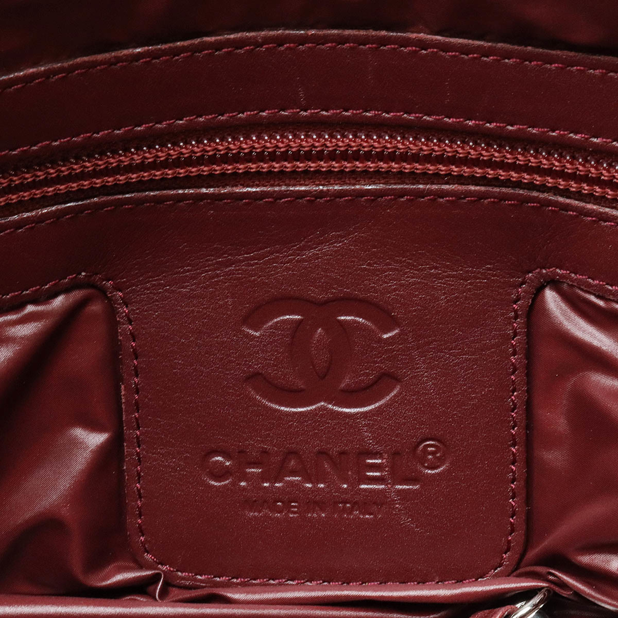 CHANEL Cococoon Quilted Tote Bag Handbag Boston Nylon Leather Black Bordeaux 8619