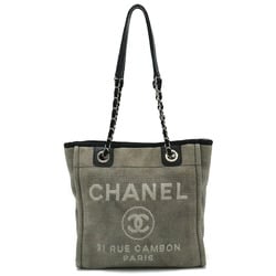 CHANEL Deauville Tote Bag, Chain Shoulder Canvas, Leather, Dusty Navy Blue, A66939